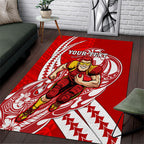Personalized Gold Coast Suns Area Rug Polynesian Tribal Sun Mascot With Hibiscus Floral Art