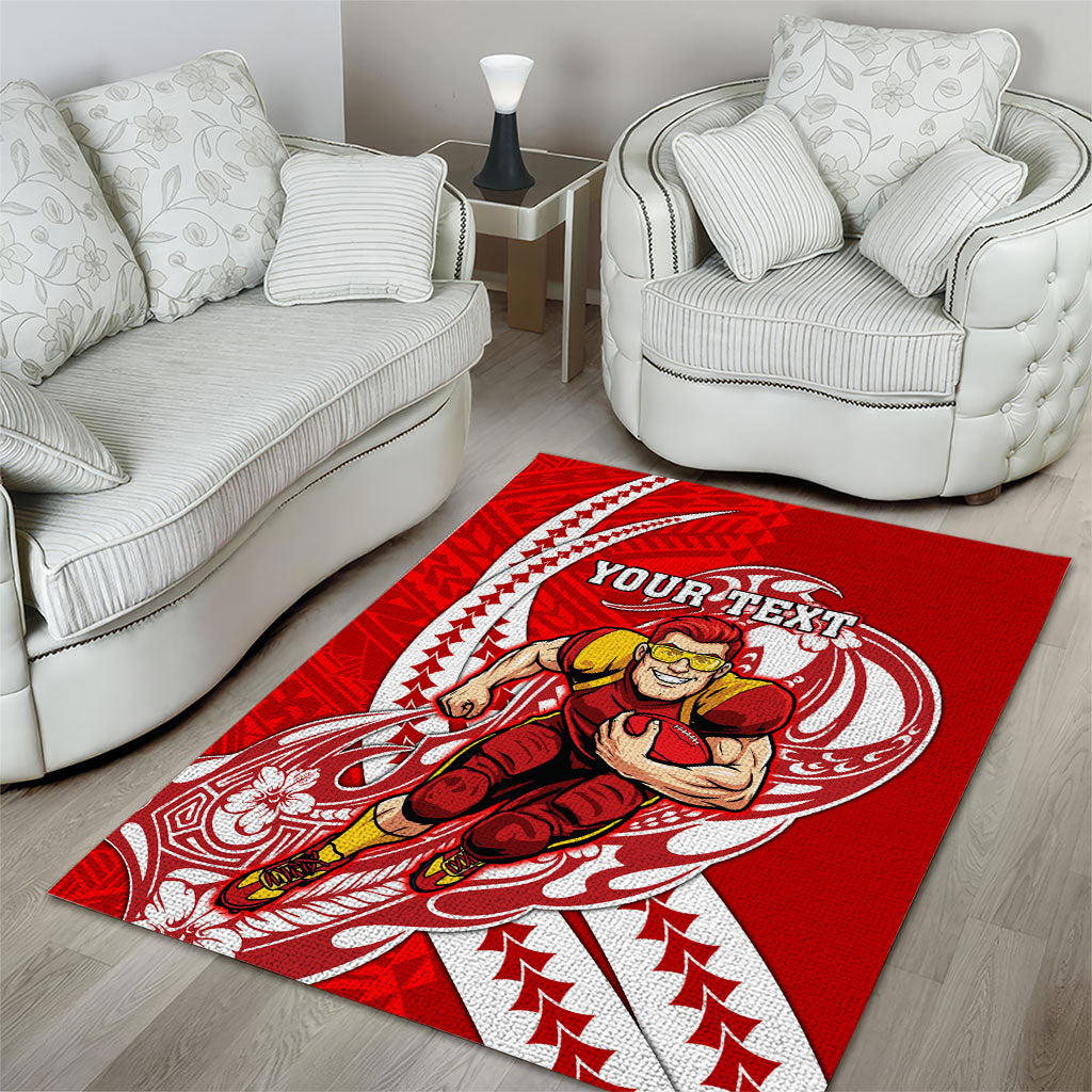 Personalized Gold Coast Suns Area Rug Polynesian Tribal Sun Mascot With Hibiscus Floral Art
