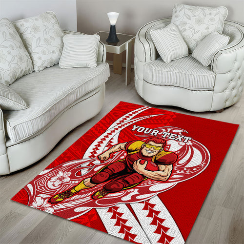 Personalized Gold Coast Suns Area Rug Polynesian Tribal Sun Mascot With Hibiscus Floral Art