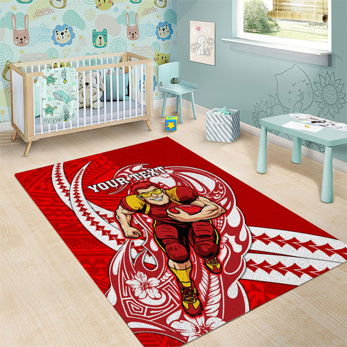 Personalized Gold Coast Suns Area Rug Polynesian Tribal Sun Mascot With Hibiscus Floral Art