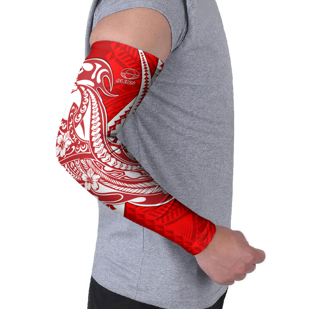 Personalized Gold Coast Suns Arm Sleeves Polynesian Tribal Sun Mascot With Hibiscus Floral Art