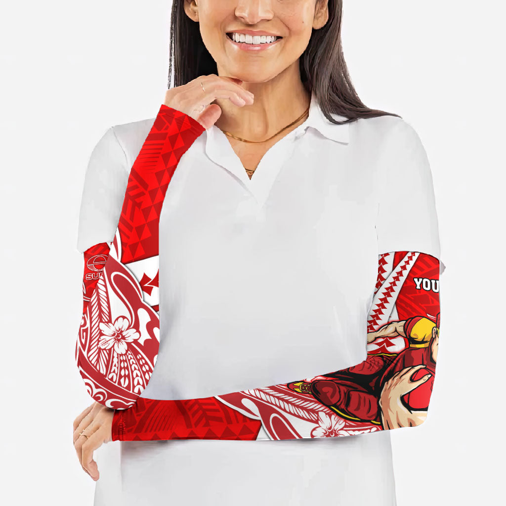Personalized Gold Coast Suns Arm Sleeves Polynesian Tribal Sun Mascot With Hibiscus Floral Art