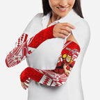 Personalized Gold Coast Suns Arm Sleeves Polynesian Tribal Sun Mascot With Hibiscus Floral Art
