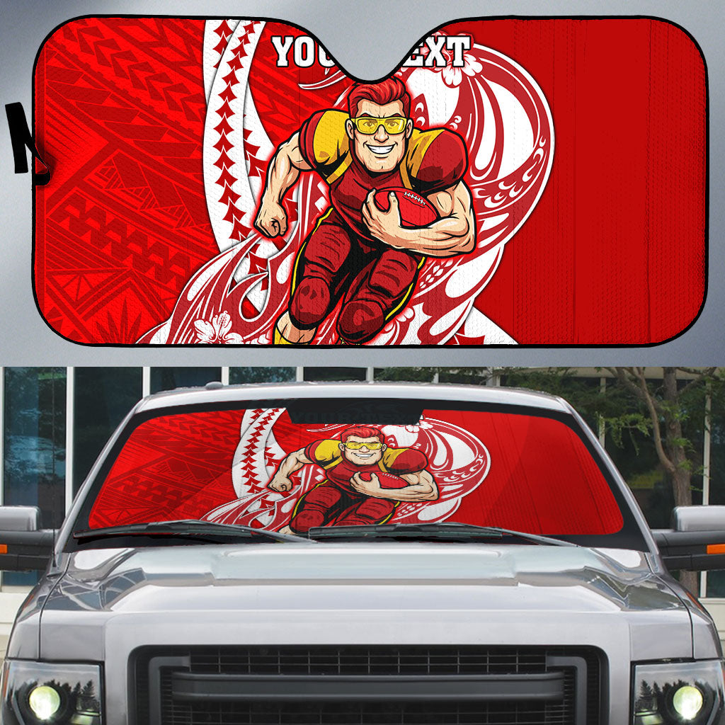 Personalized Gold Coast Suns Auto Sun Shade Polynesian Tribal Sun Mascot With Hibiscus Floral Art