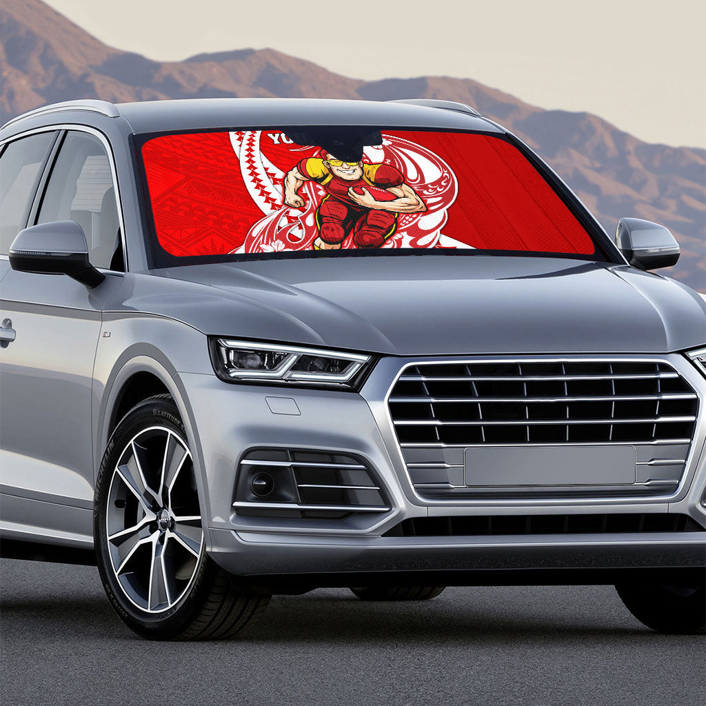 Personalized Gold Coast Suns Auto Sun Shade Polynesian Tribal Sun Mascot With Hibiscus Floral Art