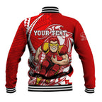 Personalized Gold Coast Suns Baseball Jacket Polynesian Tribal Sun Mascot With Hibiscus Floral Art