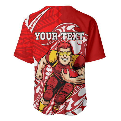 Personalized Gold Coast Suns Baseball Jersey Polynesian Tribal Sun Mascot With Hibiscus Floral Art