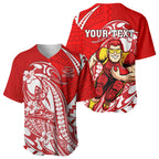 Personalized Gold Coast Suns Baseball Jersey Polynesian Tribal Sun Mascot With Hibiscus Floral Art