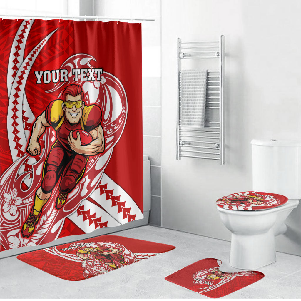 Personalized Gold Coast Suns Bathroom Set Polynesian Tribal Sun Mascot With Hibiscus Floral Art
