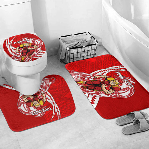 Personalized Gold Coast Suns Bathroom Set Polynesian Tribal Sun Mascot With Hibiscus Floral Art