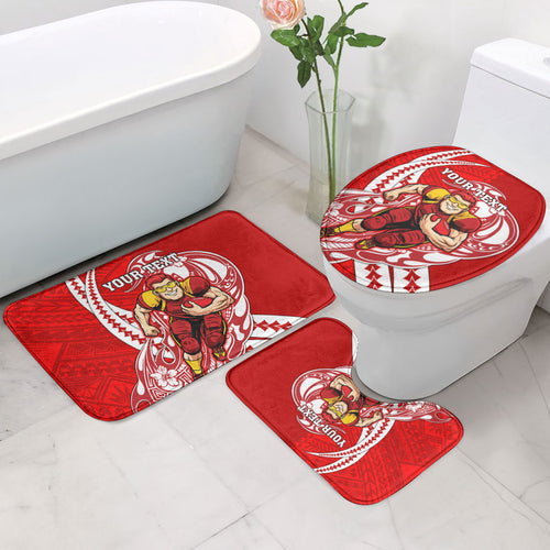Personalized Gold Coast Suns Bathroom Set Polynesian Tribal Sun Mascot With Hibiscus Floral Art
