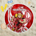 Personalized Gold Coast Suns Beach Blanket Polynesian Tribal Sun Mascot With Hibiscus Floral Art