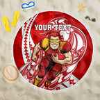 Personalized Gold Coast Suns Beach Blanket Polynesian Tribal Sun Mascot With Hibiscus Floral Art
