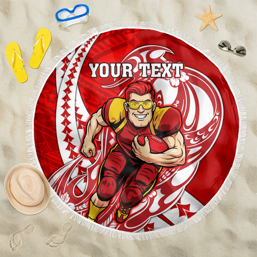 Personalized Gold Coast Suns Beach Blanket Polynesian Tribal Sun Mascot With Hibiscus Floral Art