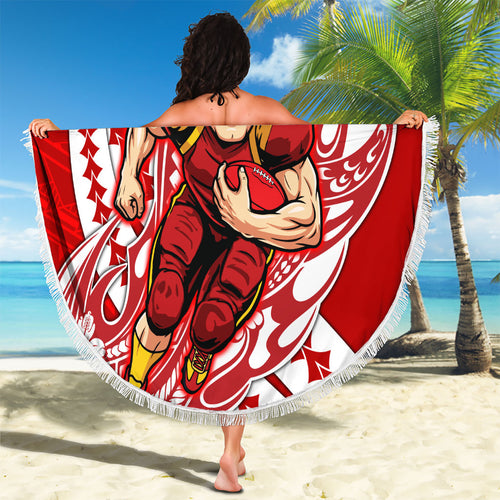 Personalized Gold Coast Suns Beach Blanket Polynesian Tribal Sun Mascot With Hibiscus Floral Art