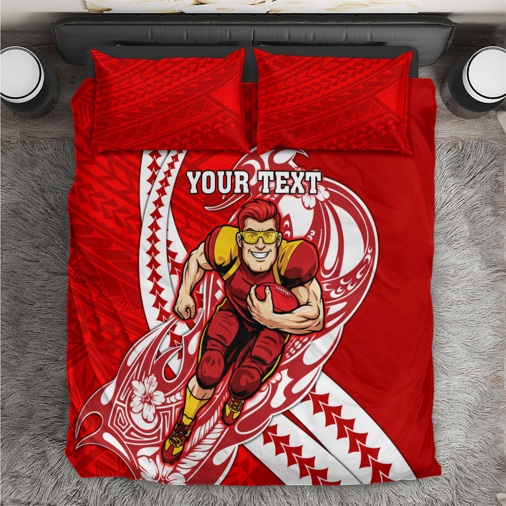 Personalized Gold Coast Suns Bedding Set Polynesian Tribal Sun Mascot With Hibiscus Floral Art