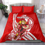 Personalized Gold Coast Suns Bedding Set Polynesian Tribal Sun Mascot With Hibiscus Floral Art