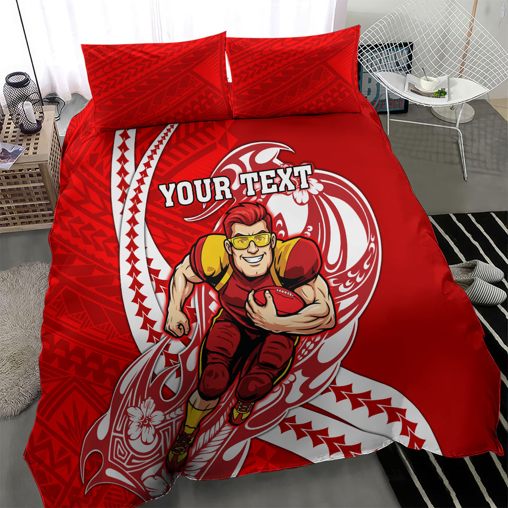 Personalized Gold Coast Suns Bedding Set Polynesian Tribal Sun Mascot With Hibiscus Floral Art