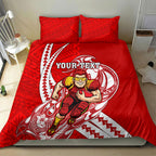 Personalized Gold Coast Suns Bedding Set Polynesian Tribal Sun Mascot With Hibiscus Floral Art
