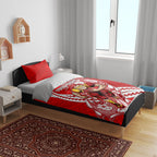 Personalized Gold Coast Suns Bedding Set Polynesian Tribal Sun Mascot With Hibiscus Floral Art