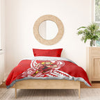 Personalized Gold Coast Suns Bedding Set Polynesian Tribal Sun Mascot With Hibiscus Floral Art