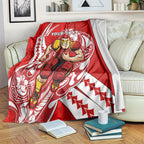 Personalized Gold Coast Suns Blanket Polynesian Tribal Sun Mascot With Hibiscus Floral Art