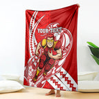 Personalized Gold Coast Suns Blanket Polynesian Tribal Sun Mascot With Hibiscus Floral Art