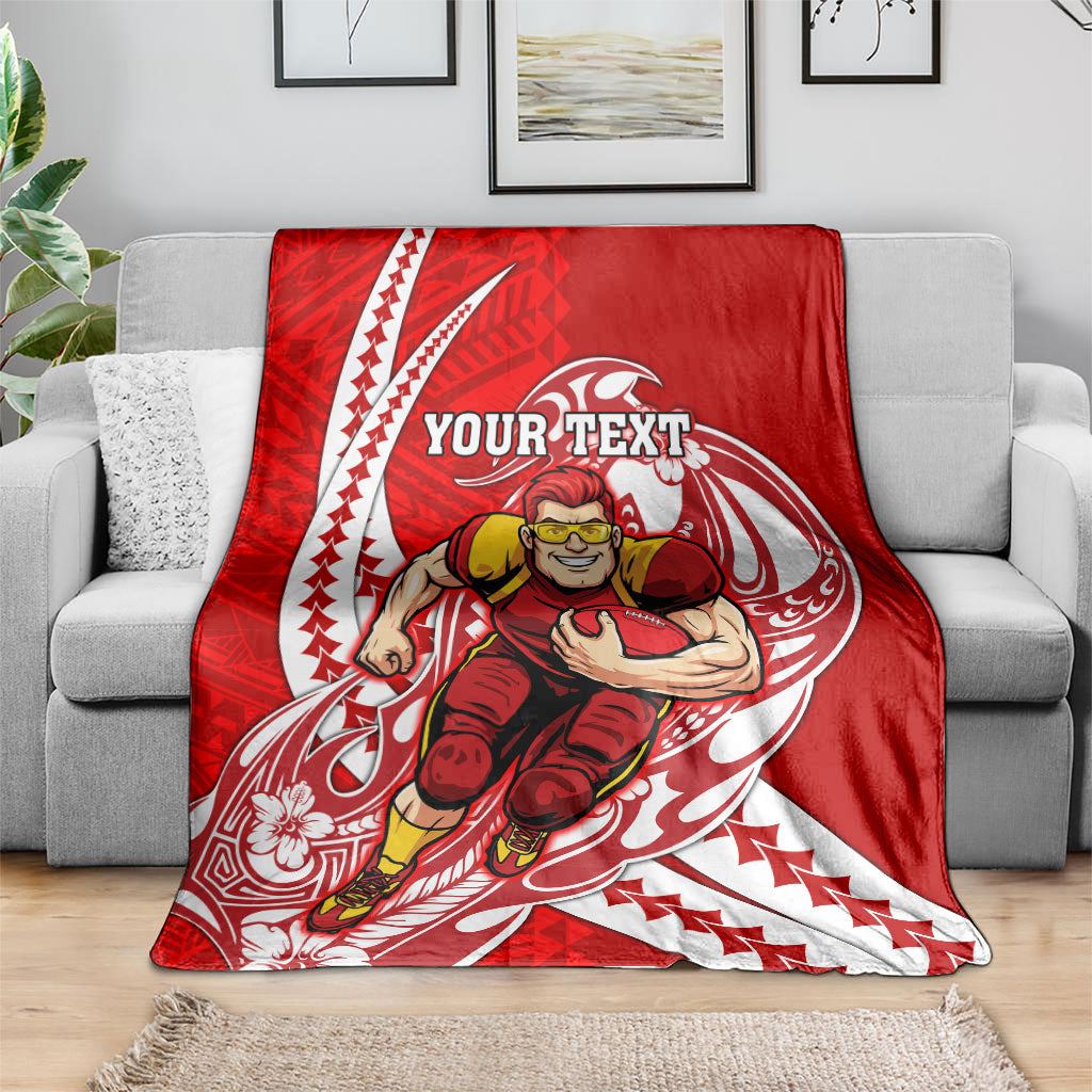 Personalized Gold Coast Suns Blanket Polynesian Tribal Sun Mascot With Hibiscus Floral Art