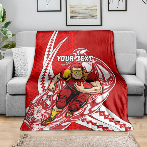 Personalized Gold Coast Suns Blanket Polynesian Tribal Sun Mascot With Hibiscus Floral Art