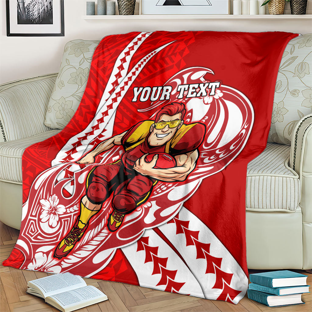 Personalized Gold Coast Suns Blanket Polynesian Tribal Sun Mascot With Hibiscus Floral Art