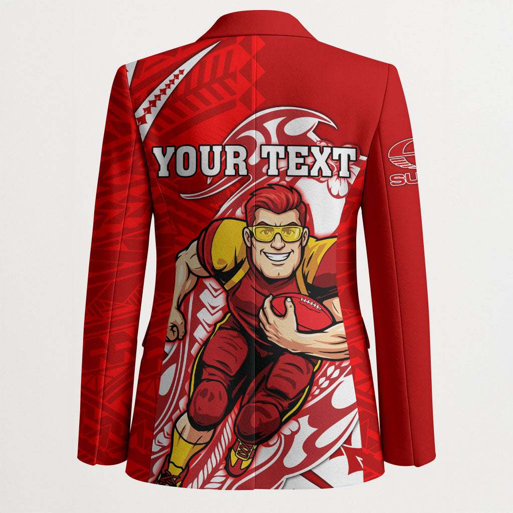 Personalized Gold Coast Suns Blazer Polynesian Tribal Sun Mascot With Hibiscus Floral Art