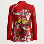 Personalized Gold Coast Suns Blazer Polynesian Tribal Sun Mascot With Hibiscus Floral Art