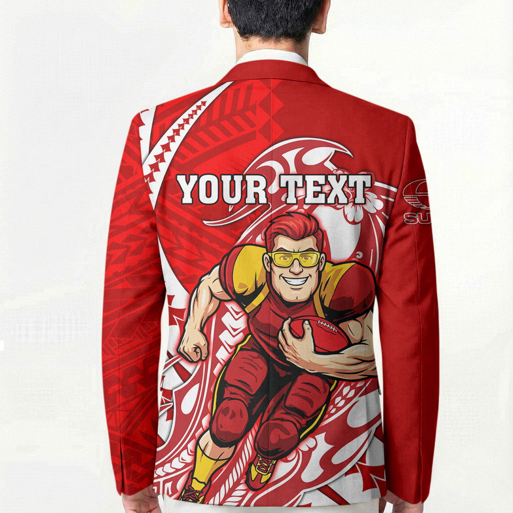 Personalized Gold Coast Suns Blazer Polynesian Tribal Sun Mascot With Hibiscus Floral Art