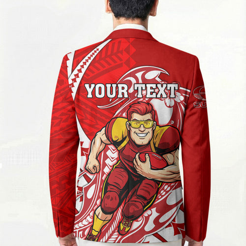 Personalized Gold Coast Suns Blazer Polynesian Tribal Sun Mascot With Hibiscus Floral Art