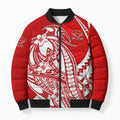 Personalized Gold Coast Suns Bomber Puffer Jacket Polynesian Tribal Sun Mascot With Hibiscus Floral Art