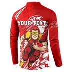 Personalized Gold Coast Suns Button Sweatshirt Polynesian Tribal Sun Mascot With Hibiscus Floral Art