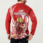 Personalized Gold Coast Suns Button Sweatshirt Polynesian Tribal Sun Mascot With Hibiscus Floral Art