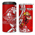 Personalized Gold Coast Suns 4 in 1 Can Cooler Tumbler Polynesian Tribal Sun Mascot With Hibiscus Floral Art