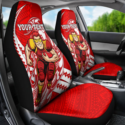 Personalized Gold Coast Suns Car Seat Cover Polynesian Tribal Sun Mascot With Hibiscus Floral Art
