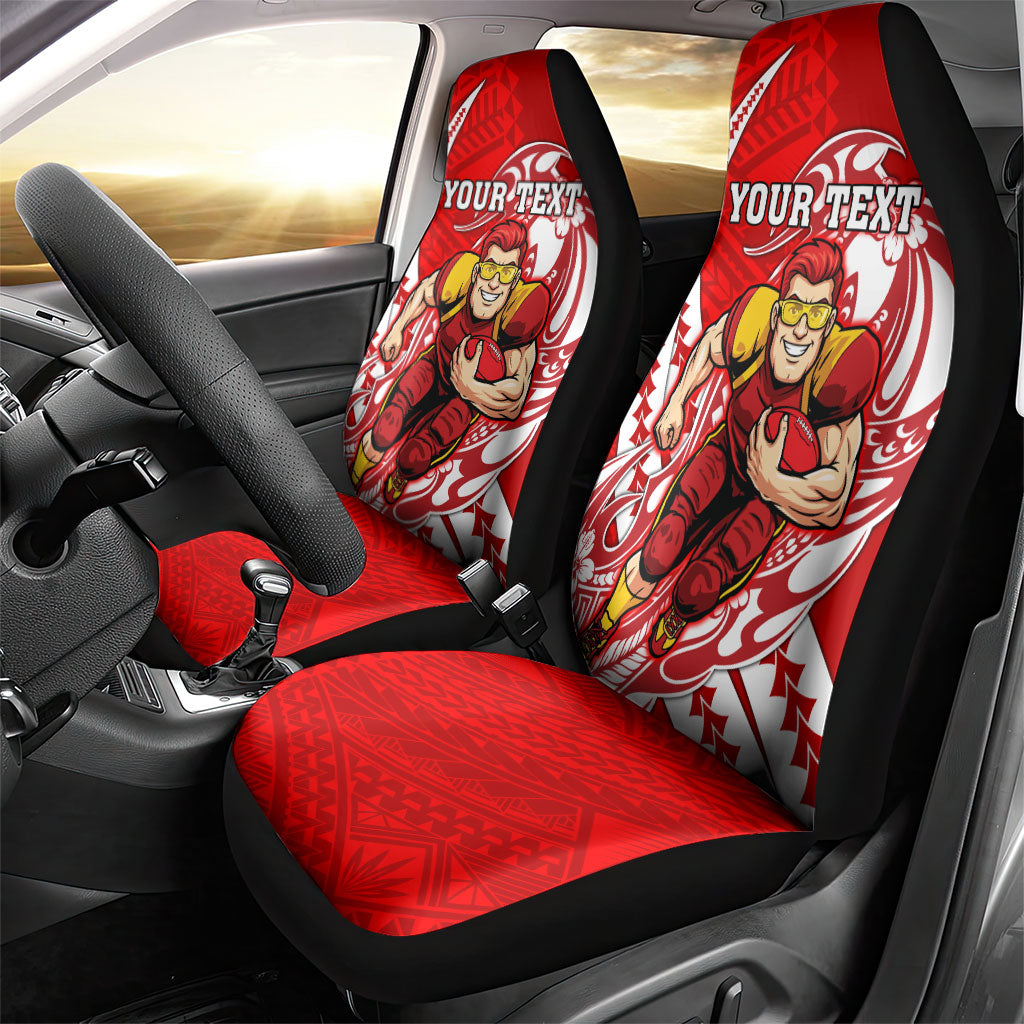 Personalized Gold Coast Suns Car Seat Cover Polynesian Tribal Sun Mascot With Hibiscus Floral Art
