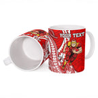 Personalized Gold Coast Suns Ceramic Mug Polynesian Tribal Sun Mascot With Hibiscus Floral Art
