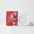 Personalized Gold Coast Suns Ceramic Mug Polynesian Tribal Sun Mascot With Hibiscus Floral Art
