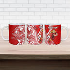 Personalized Gold Coast Suns Ceramic Mug Polynesian Tribal Sun Mascot With Hibiscus Floral Art