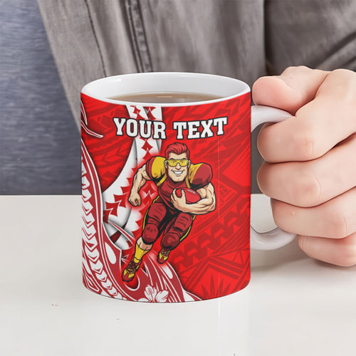 Personalized Gold Coast Suns Ceramic Mug Polynesian Tribal Sun Mascot With Hibiscus Floral Art