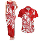 Personalized Gold Coast Suns Couples Matching Tank Maxi Dress and Hawaiian Shirt Polynesian Tribal Sun Mascot With Hibiscus Floral Art