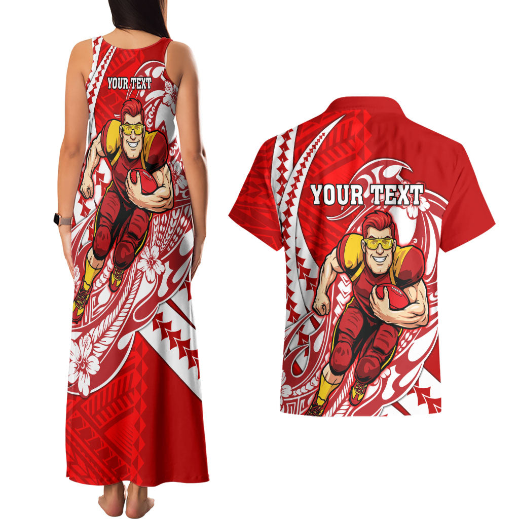 Personalized Gold Coast Suns Couples Matching Tank Maxi Dress and Hawaiian Shirt Polynesian Tribal Sun Mascot With Hibiscus Floral Art