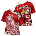 Personalized Gold Coast Suns Cross Shoulder Shirt Polynesian Tribal Sun Mascot With Hibiscus Floral Art