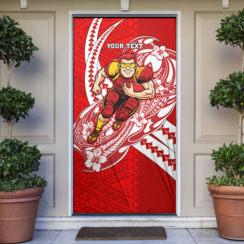 Personalized Gold Coast Suns Door Cover Polynesian Tribal Sun Mascot With Hibiscus Floral Art