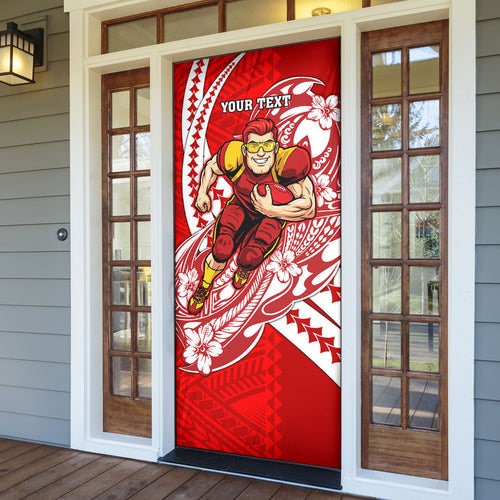 Personalized Gold Coast Suns Door Cover Polynesian Tribal Sun Mascot With Hibiscus Floral Art