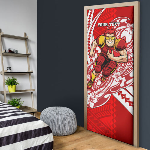 Personalized Gold Coast Suns Door Cover Polynesian Tribal Sun Mascot With Hibiscus Floral Art